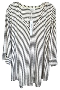Jane & Delancey Women's V-Neck Blouse Top 3/4 Sleeve Plus Size 3X Black Striped - Picture 1 of 8
