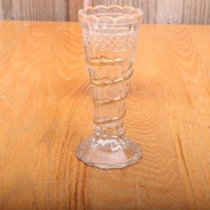 Vintage Clear Glass Small Vase With Gold Roping - Foto 1 di 5