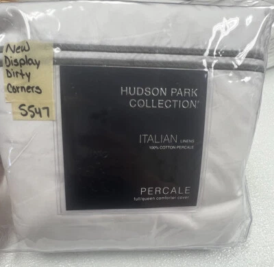 Hudson Park Italian Linens Percale F/Q  White/Charcoal Duvet Cover New w/defects - Image 1 of 4