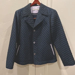 Pell & Co. Factory Holiday thin quilted coat light Jacket Blue button top 12 - Picture 1 of 5