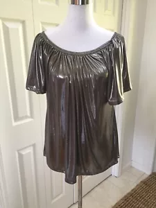 NWT LaROK Pewter Metallic Flutter SS Blouse Top  XS - $117 - Picture 1 of 8