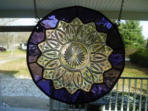 Stained Glass  around Old dish Cover
