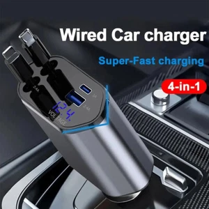 Cargador de coche retráctil 4 en 1 120 W cable USB tipo C para teléfono adaptador de carga rápida - Imagen 1 de 13