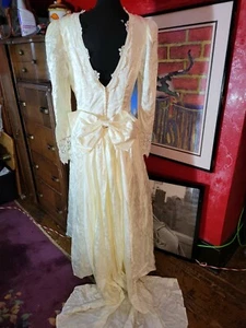 Jessica McClintock Gunne Sax 80s wedding dress Ivory Lace Sz 16 - Picture 1 of 9