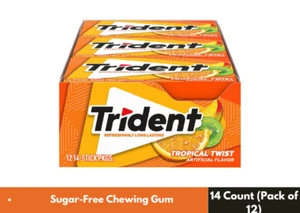 Trident Tropical Twist Sugar Free Gum, 12 Packs of 14 Pieces 168 Total Pieces... - Picture 1 of 3