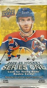 Paquete de gravedad de hockey serie 1 de cubierta superior 2024-25 (4 cartas) Young Guns - Imagen 1 de 3