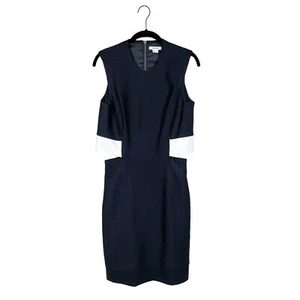 Helmut Lang Kleid 2 schwarz Rundhals ärmellos weiß Lederbesatz Cutout Etui - Bild 1 von 12