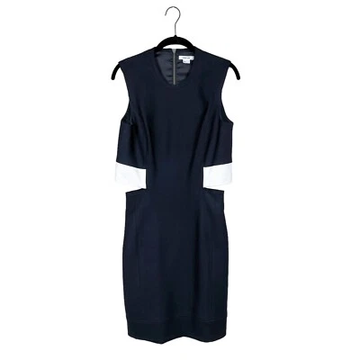 Vestido Helmut Lang 2 Negro Cuello Redondo Sin Mangas Cuero Blanco Borde Vaina Recortada Foto 1 de 4