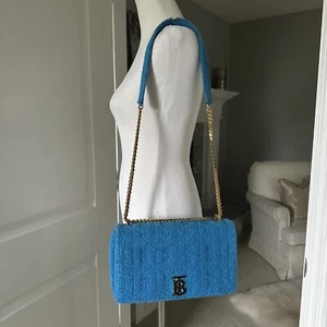 Auth Burberry Brilliant Blue Quilted Terry Medium Lola Shoulder Chain Bag Italy - Picture 1 of 15