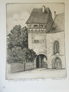 M R Bebb Art St Wolfgang Gate Rothenburg 36/150 Drawing Etching Rare 1957 - Picture 1 of 9