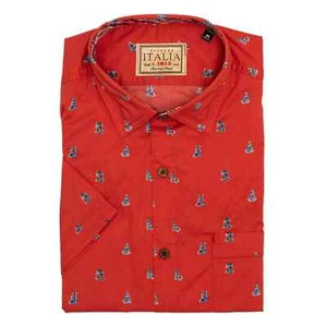 Vintage Italia Branson Men's Short Sleeve Red Hula Print Shirt, M - Picture 1 of 3