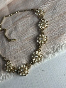 Vintage 1950er Ära Strass Gänseblümchen Blume Gold Gliederkette Hakenverschluss 16" - Bild 1 von 3