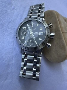 Philip Watch 7750 Automatic Chronograph Men's Watch 44mm Original SS Bracelet - Picture 1 of 5