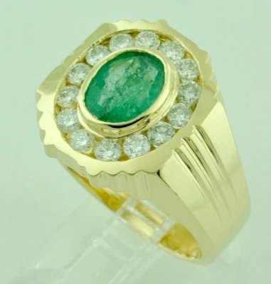 Anillo esmeralda ovalada de diamantes naturales de oro amarillo macizo de 14 k de 2,67 quilates para hombre  Foto 1 de 4