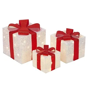 3x Weihnachts Geschenkboxen Deko LED Leuchtgeschenke Päckchen Weihnachtsdeko Home - Bild 1 von 7