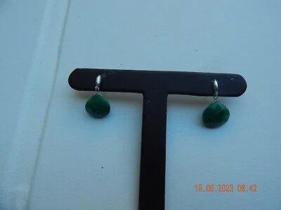 Sterling silver elongated drop earrings natural pear shaped faceted emerald 3/4" - Image 1 of 4