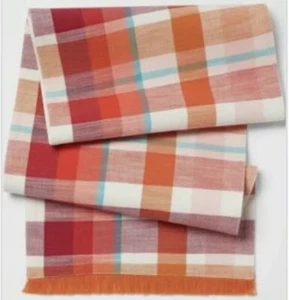 SPRING ~ VIBRANT Opalhouse Orange Pink Plaid TABLE RUNNER 100% Cotton 14" x 72" - Picture 1 of 5