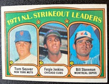 1972 topps #95 NL Strikeout leaders - Seaver/ Jenkins/ Stoneman - VGEX+