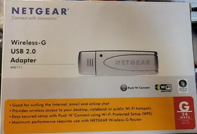 NETGEAR WIRELESS G USB 2.0 ADAPTER WG111 FAST LONG RANGE 54 Mbps 2.4 GHz - Image 1 of 4