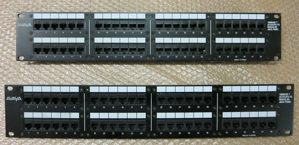 2x Avaya 48-Port 100Base-TX 2512 CAT5 PS Modular Jack Panel, PNL-2512CAT5PS2-48 - Image 1 of 1