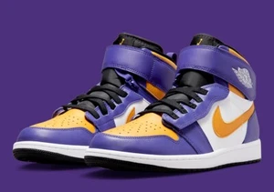 Nike Air Jordan 1 High FlyEase Lakers Basketball Shoes Mens 10 Womens 11.5 New - Picture 1 of 24