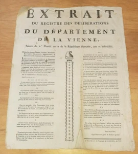 PLACARD AFFICHE REVOLUTION VIENNE 86 MILITAIRES RETRAITES GARNISAIRES AN 7 1799 - Picture 1 of 3