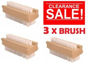 3X Wooden Nail Brush Scrubbing Finger Toe Washing Double Sided Bristles Natural