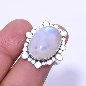 Rainbow Moonstone - India Designer 925 Sterling Silver Ring S.7 R8 Valentin Gift - Picture 1 of 3