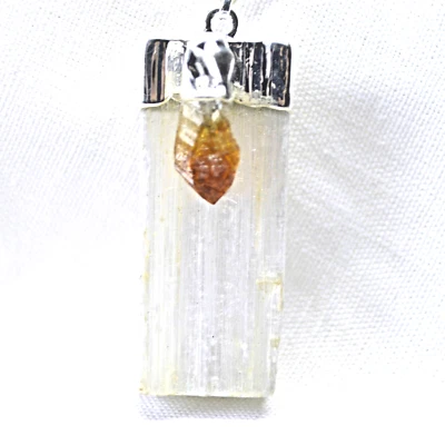 Selenite Citrine Point Silver Pendant Natural Crystals White Light Prosperity - Image 1 of 4