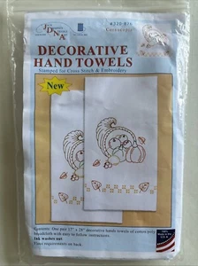 Jack Dempsey Stamped Decorative Hand Towel Pair 17"X28" Cornucopia - Picture 1 of 4