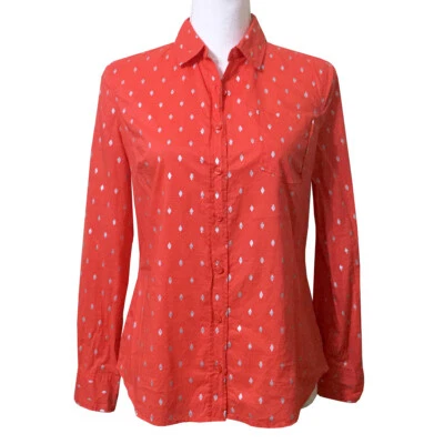 Blusa Banana Republic Diamante Punto Abotonada XS Naranja Plata Ligera Foto 1 de 4