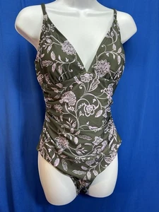 Costume da bagno donna Cupshe L "Tummy Contouring" 1 pezzo marrone con stampa nylon/spndx nuovo con etichette - Foto 1 di 10