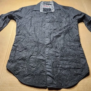 Robert Graham Black Embroidered Button Up Small Long Sleeve Flip Cuff Lined - Picture 1 of 12