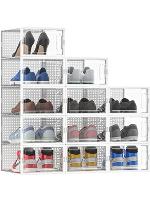 Shoe Storage Boxes Shoe Organizer for Closet, 12 Pack Clear Plastic Stackable - Image 1 of 4