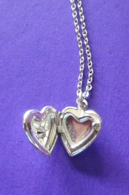 Vintage Silver Heart Locket Necklace Dainty Small Charm Pink October Stone Chain - Image 1 of 4