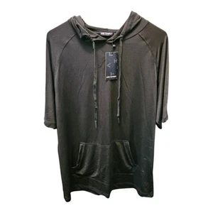 Mens Sportswear Black Short Sleeve Wicking Drawstring Hoodie Size XL Lightweight - Picture 1 of 6