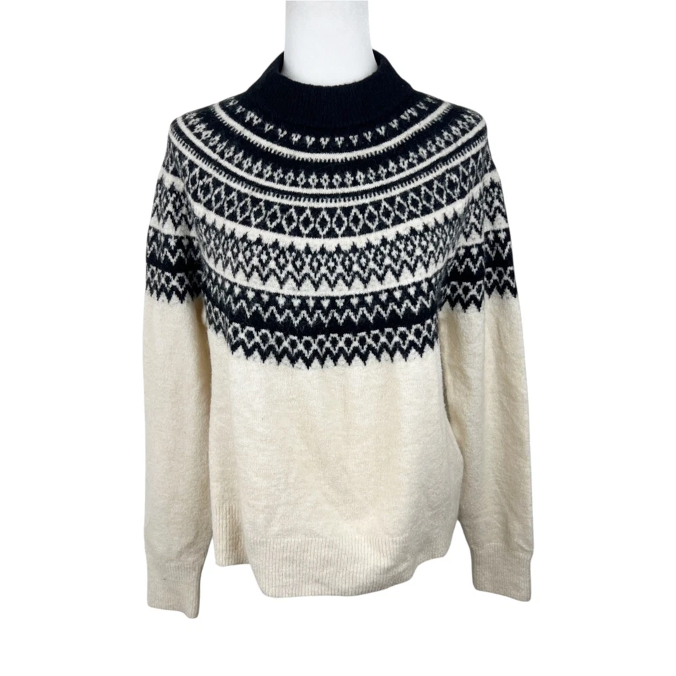 H&M свитер женщин маленький кремовый черный пуловер Fair Isle мягкий вязаный шерсти смесь Топ - Изображение 1 из 4