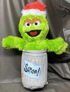 Sesame Street Oscar The Grouch Santa Hat Plush Trash Can 13” - Picture 1 of 8