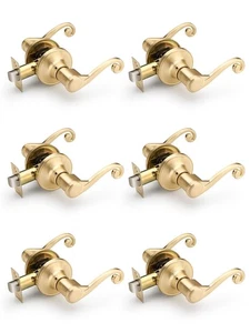 Interior Door Knobs Gold, 6 Pack Passage Door Handles Non Lock, Keyless Close... - Picture 1 of 8