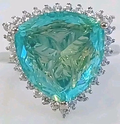 Anillo para mujer corte trinidad pavo real cuarzo (triplete) y circón blanco anillo platino  Foto 1 de 4