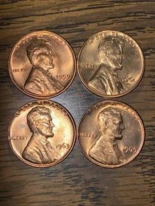 UNC 1959-p 1961-p 1963-d 1965-p Red Lincoln Cents $4.95 Free Shipping. - Picture 1 of 6