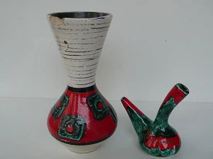 LOT DE DEUX PIECES VASE ET "PORRON" EN CERAMIQUE ANNEES 60 - SOUVENIRS - VINTAGE - Imagen 1 de 1