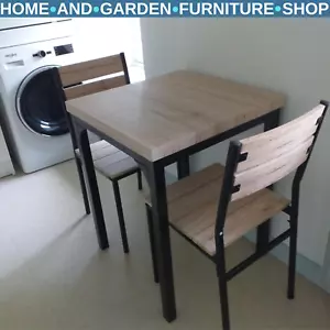 Small Compact Dining Table 2 Chairs Set Wooden Metal Legs Kitchen Breakfast Bar - Picture 1 of 13