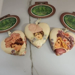 Vintage Decoupage Herz Frauen Kunst Weihnachtsschmuck-3er Set klassisch viktorianisch - Bild 1 von 3