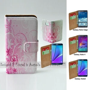 For Samsung Galaxy Note Series Pink Floral Print Wallet Mobile Phone Case Cover - Bild 1 von 3