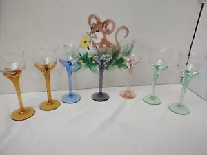 Vintage Hand Blown Glass Clear Bowl Colored Stem Sherry 4oz ~EUC~STUNNING~ - Picture 1 of 9