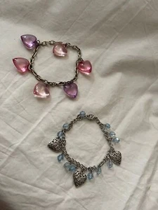 Heart Charm 2-Piece Bracelet Set - Blue/Silver and Pink/Silver - Picture 1 of 12