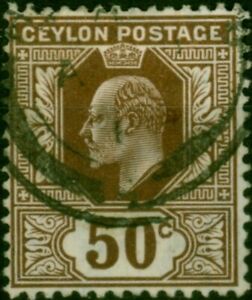 Ceylon 1910 50c Chocolate SG296 Fine Used (2)