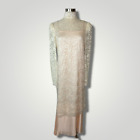 Vintage 1980s Dress Scott McClintock Cream Lace Overlay Pink Slip Pleated B1011