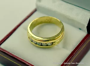 Heavy & Wide 14K Yellow Gold Wedding Band With Row of Five Diamonds 0.5ctw sz9.5 - Picture 1 of 11